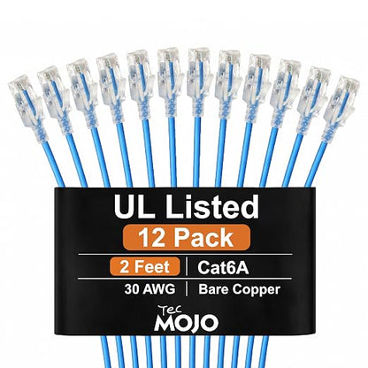 Tecmojo UL Listed Ultra-Slim Cat6a 2ft Ethernet Patch Cable, 30AWG 100% Pure by Tecmojo