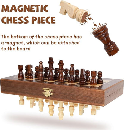 Magnetic Travel Chess Set 12-inch Wooden Magnetic Chess Board 2 Extra Queen - Image 3