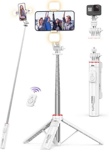 Selfie Stick Tripod with 2 Light, 3 Light Modes & 6 Brightness Levels by SelfieShow
