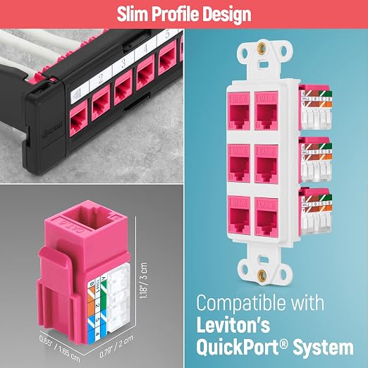 Everest 90° Angled RJ45 Cat6 Keystone Jacks 10-Pack in Pink - Image 6