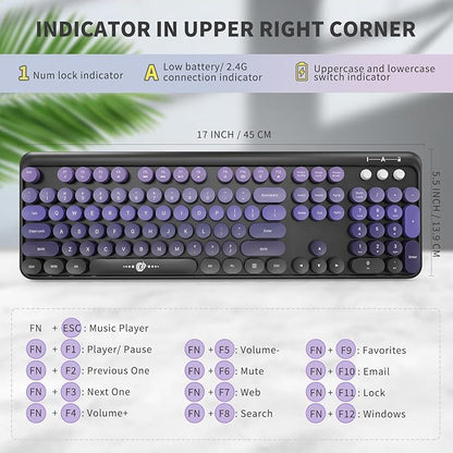 Wireless Keyboard and Mouse Combo, 104 Round Keys Cute Colorful Keyboard and - Image 3
