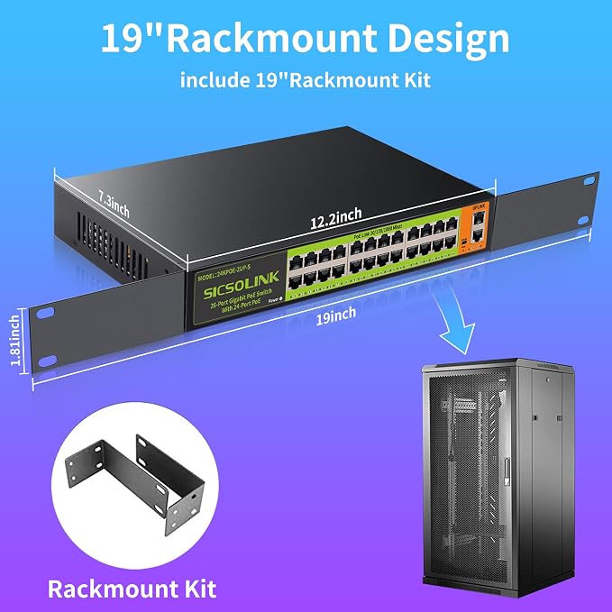 24 Port Full Gigabit PoE+ Switch, 2 Gigabit Network Uplink, Fanless Silent - Image 6