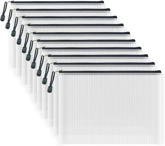 AUSTARK 10 Pcs Zipper File Bags, Waterproof Plastic Mesh Pouch by AUSTARK