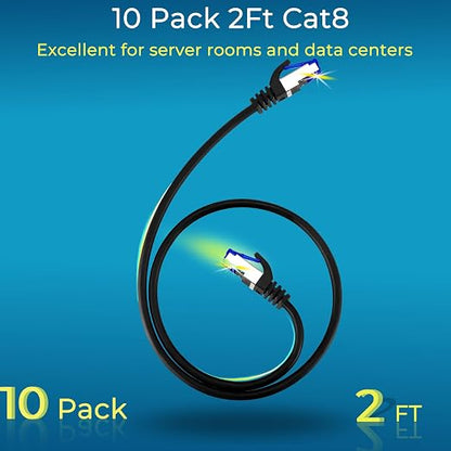 Rapink Patch Cables Cat8 2ft 10 Pack Slim, Cat8 Ethernet Patch Cable 40G Support - Image 2