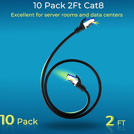 Rapink Patch Cables Cat8 2ft 10 Pack Slim, Cat8 Ethernet Patch Cable 40G Support - Image 2