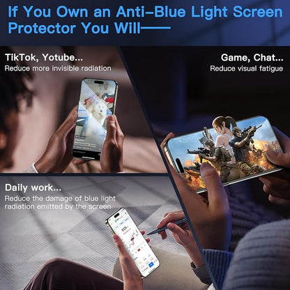 Uyiton Anti-Blue Light for iPhone 15 Pro Screen Protector - Image 3