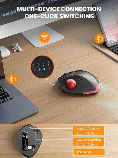 Wireless Trackball Mouse, Ergonomic Bluetooth Rechargeable Computer Mouse - Image 4