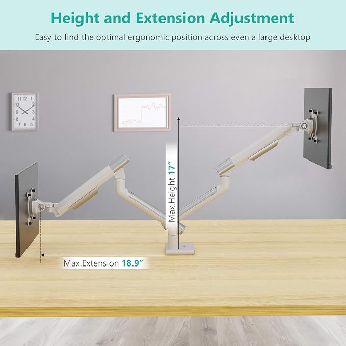WALI Dual Monitor Stand White Monitor Arms - Image 7