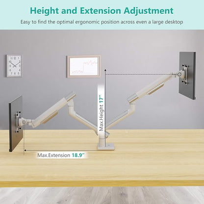 WALI Dual Monitor Stand White Monitor Arms - Image 7