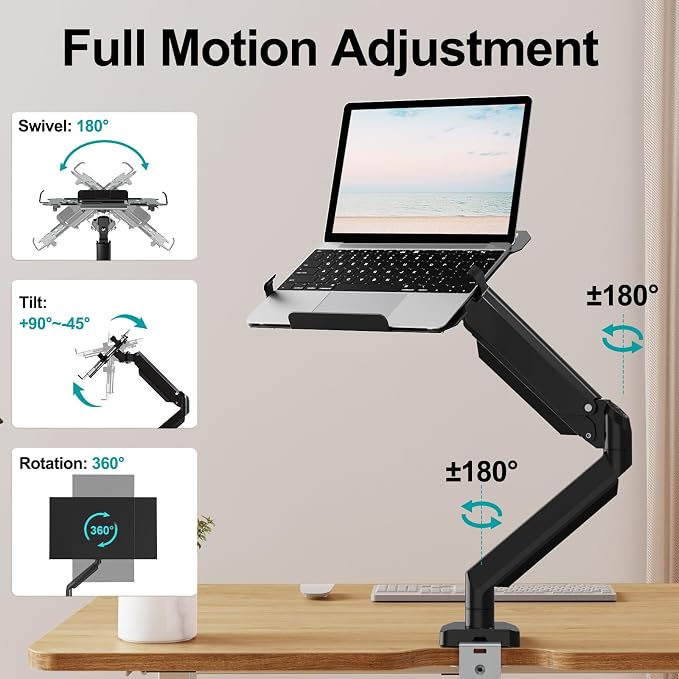 MOUNT PRO Laptop Arm Mount for Desk, 2 in 1 Function Monitor Laptop Stand - Image 4