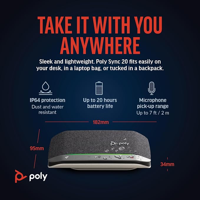 Poly Sync 20 USB-C Personal Portable Smart Speakerphone – Noise/Echo Reduction - Image 6