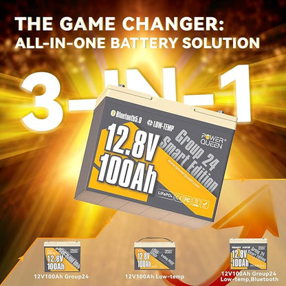 Power Queen Bluetooth 12V 100Ah LiFePO4 Battery - Image 2