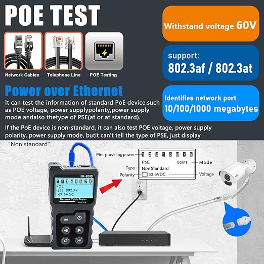 NF-8209 Network Cable Tester for POE Test/CAT5e/CAT6/CAT6a LAN Ethernet Wire - Image 3