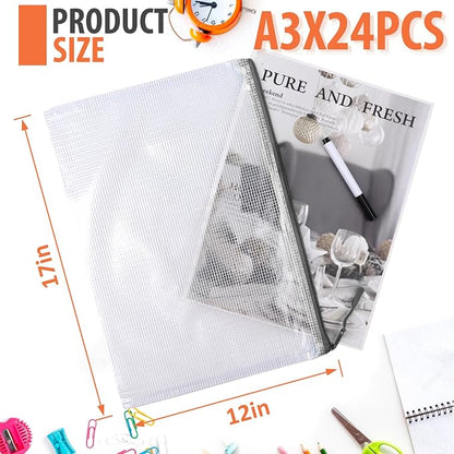 24pcs Mesh Zipper Pouch, Puzzle Storage Bags, A3 17x12 Inches Large Reusable - Image 2