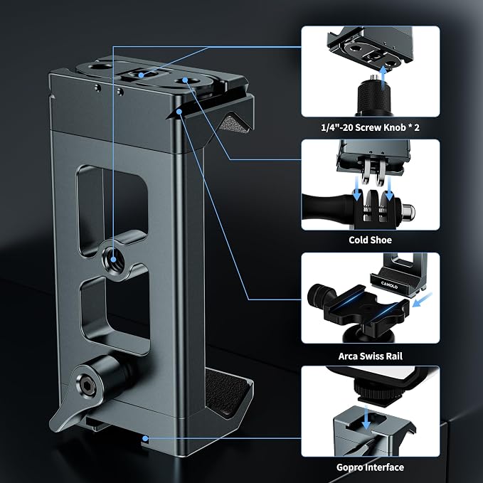 Metal Phone Tripod Mount Arca Port & Action Camera Adapter, Adjustable - Image 2