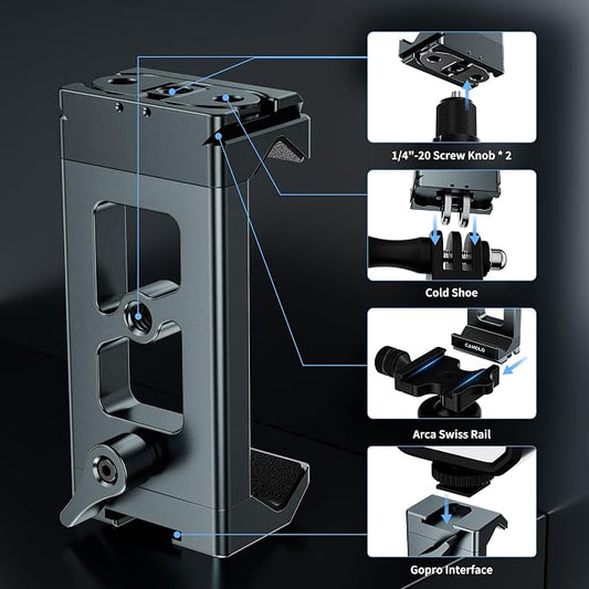 Metal Phone Tripod Mount Arca Port & Action Camera Adapter, Adjustable - Image 2