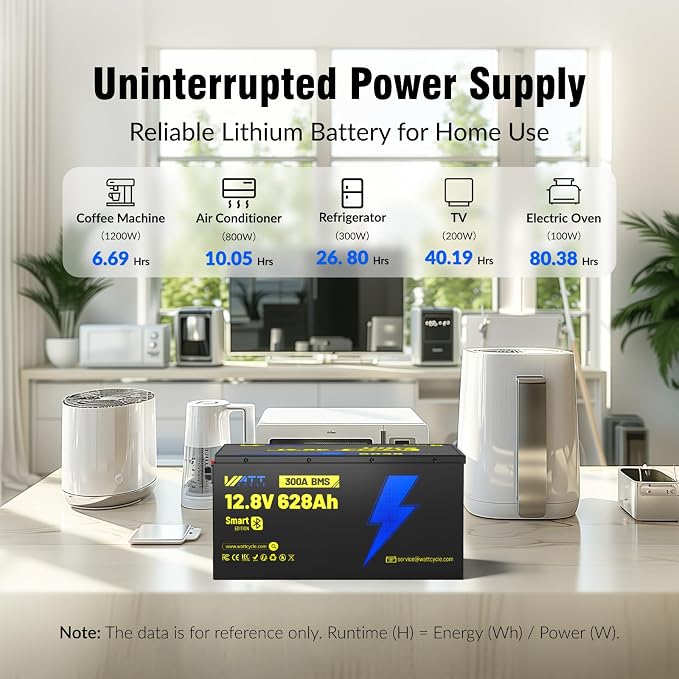 12V 628Ah LiFePO4 Lithium Battery 300A BMS, Built-in Bluetooth 5.0, Full Metal - Image 5