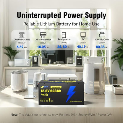 12V 628Ah LiFePO4 Lithium Battery 300A BMS, Built-in Bluetooth 5.0, Full Metal - Image 5