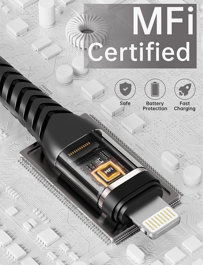 10 FT iPhone Charger Cable 3Pack Long Durable Nylon Braided USB Lightning Fast - Image 4