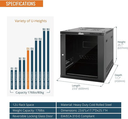 Tecmojo 12U Wall Mount Rack Cabinet, Heavy-Duty 176 Lbs High Load Capacity - Image 3