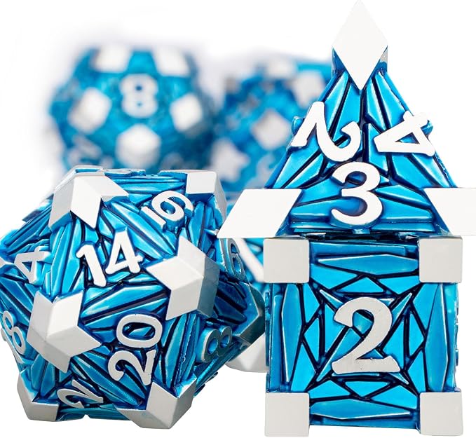 7PCS Metal DND Dice Set with Box, Debris RPG Blue D and D Dice - Image 2