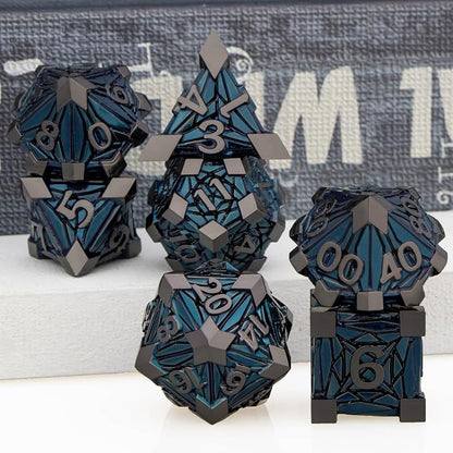 7PCS Metal DND Dice Set with Box, Debris RPG Black Blue D and D Dice - Image 5