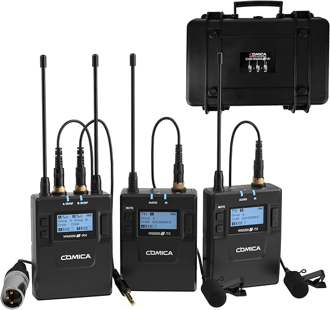 Dual Wireless Lavalier Microphone System, Comica CVM-WM300A UHF 96 Channel by COMICA