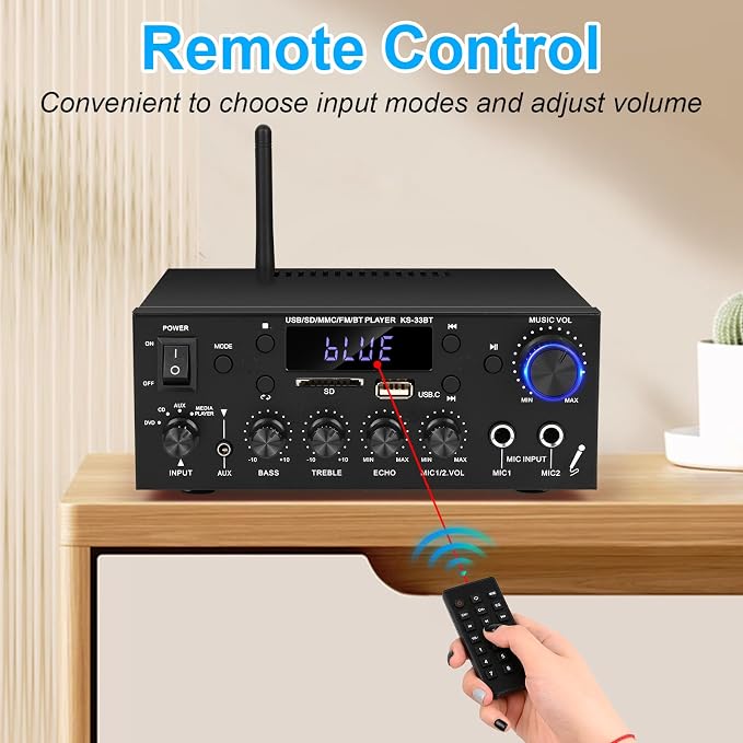 Romica Stereo Audio Amplifier, 2 Channel 500W Bluetooth 5.0 Home Theater Power - Image 5