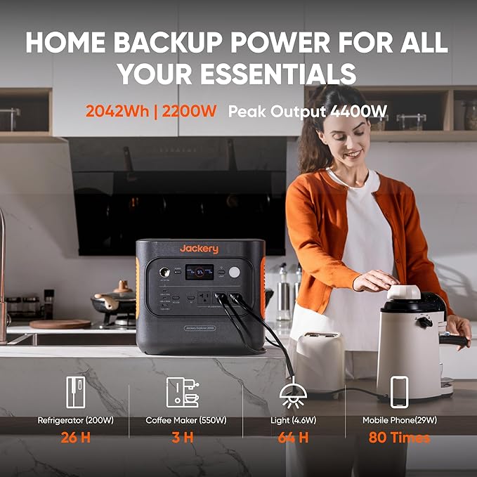 Jackery Explorer 2000 v2 Portable Power Station, 2042Wh LiFePO4 Home Backup - Image 2