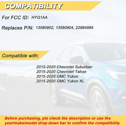 Vurkcy Key Fob Replacement for 2015-2020 Chevy Suburban Tahoe/ 15-20 GMC Yukon - Image 2