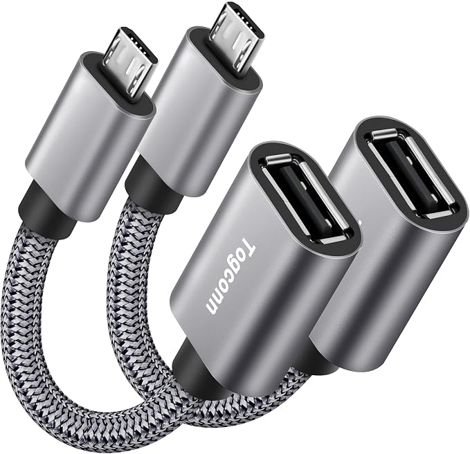 USB to Micro USB Adapter 2 Pack, Unidirectional Micro USB Male to USB Female by Togconn