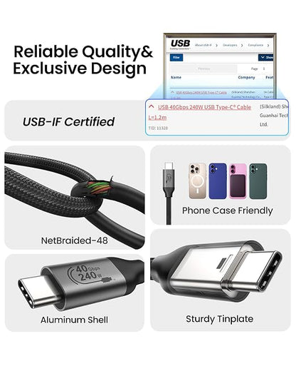 Silkland USB 4 Cable for Thunderbolt 4 Cable 4FT, 40Gbps Data Sync, 8K/6K@60Hz - Image 5