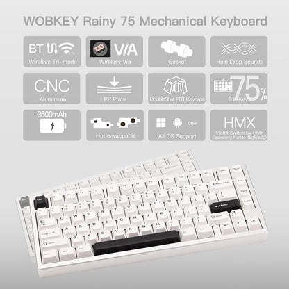 KEEBMONKEY WOBKEY Rainy 75 CNC Aluminum HMX/JWK/Cocoa Switches Triple-Mode - Image 2