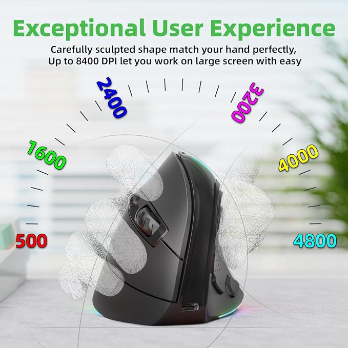 2.4G / BT/Wired Tri-Mode RGB Rechargeable G53 Wireless Vertical Ergonomic Mouse - Image 5