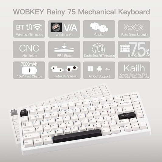 KEEBMONKEY WOBKEY Rainy 75 CNC Aluminum HMX/JWK/Cocoa Switches Triple-Mode - Image 2