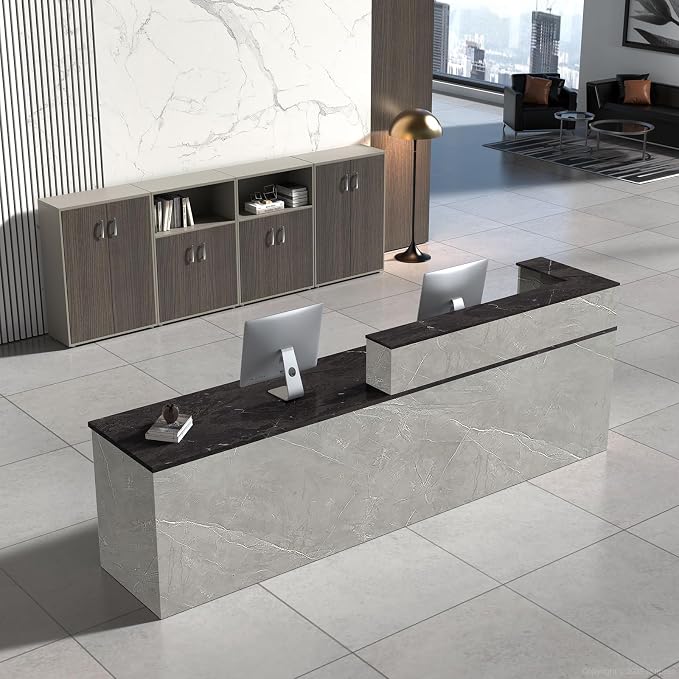 Reception Desk with Counter, Modern Front Desk Reception Counter with Keyboard by NUIPESN