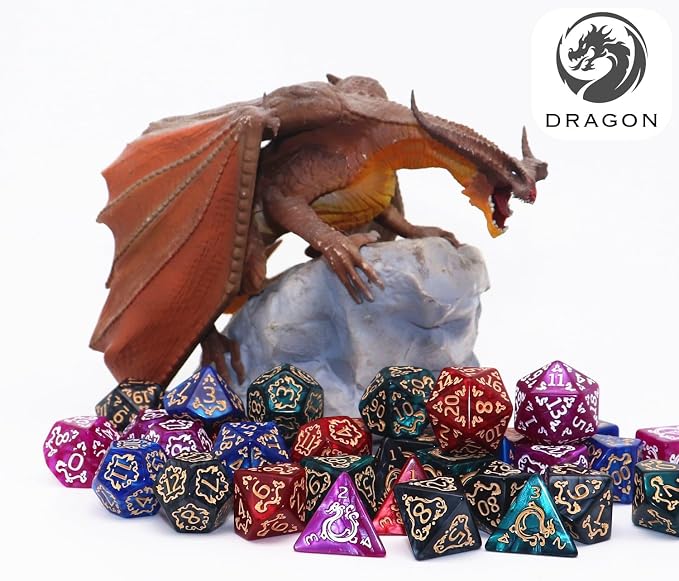 Polyhedral DND Dice Set, 5 Pack Vintage Dragon-Patterned Dice Sets Compatible - Image 3