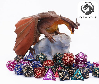 Polyhedral DND Dice Set, 5 Pack Vintage Dragon-Patterned Dice Sets Compatible - Image 3