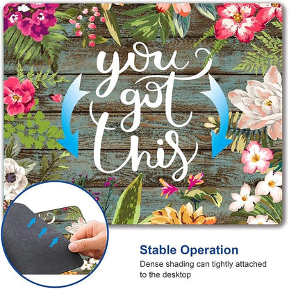 Mouse Pad, Floral Inspirational Quote Mousepad, Square Waterproof Pad Non-Slip - Image 6