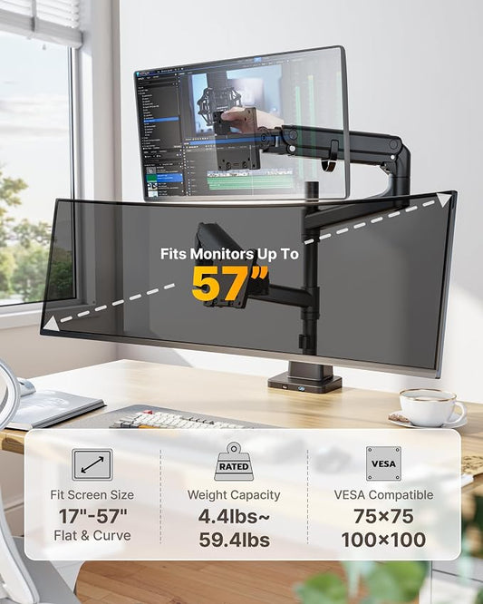 monTEK 17-57 Inch Dual Ultrawide Monitor Arm - Image 2