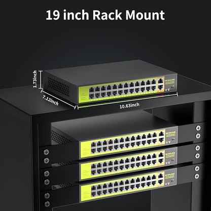 24 Port PoE+ Switch 2 Gigabit Uplink 400W Rack Mount Unmanaged IEEE 802.3af/at - Image 5