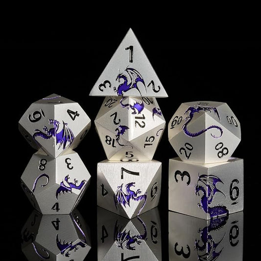 Purple Dragon Metal Dice HNCCESG 7 Piece Heavy Metallic D&D Dice Set by HNCCESG