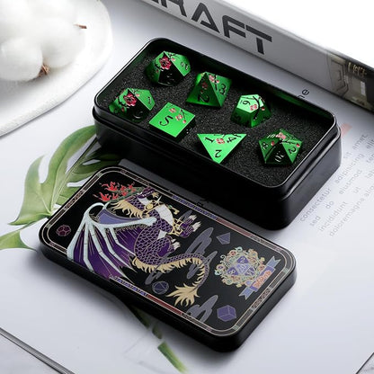 Matt Green Metal Dice Set, DNDND 7 PCS Heavy Metallic D&D Dice Set - Image 4