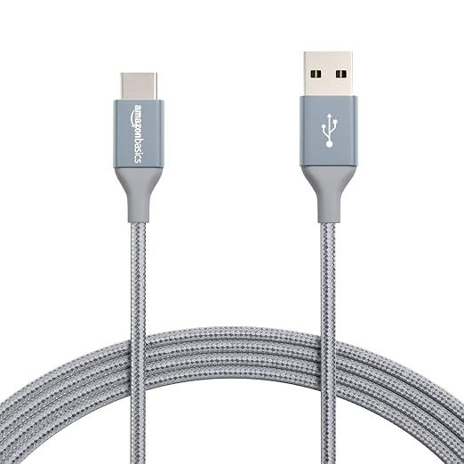 Amazon Basics USB-C to USB-A 2.0 Fast Charger Cable, Nylon Braided Cord by AmazonBasics