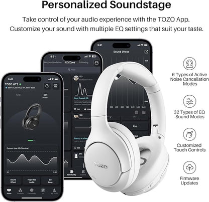 TOZO HT2 Hybrid Active Noise Cancelling Headphones, Wireless Over Ear Bluetooth - Image 6