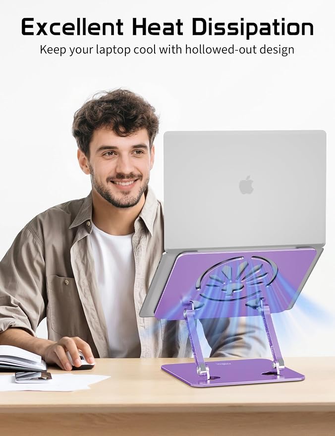 Aluminum Laptop Stand for Desk – Adjustable Ergonomic Laptop Riser, Foldable & - Image 2