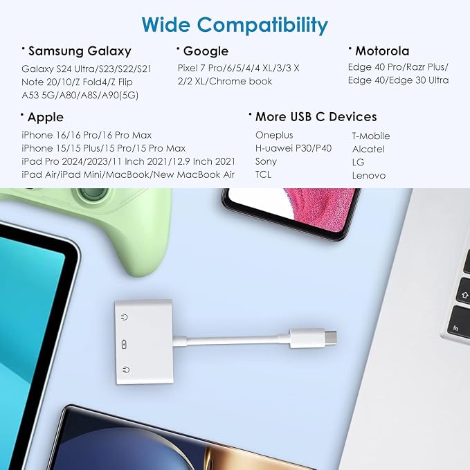 USB-C to Dual 3.5mm Headphone Jack Adapter USB C to 3.5mm Audio Adapter 3 in 1 - Image 7