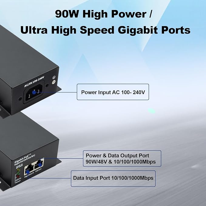 High Power Gigabit PoE++ Injector Adapter, Integrated Power Supply, Convert A - Image 3
