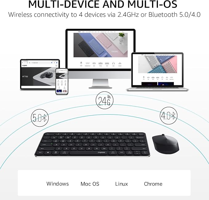 Rapoo 9010M Multi-Device Keyboard and Mouse Combo, 2.4GHz/Bluetooth 5.0/4.0 - Image 2
