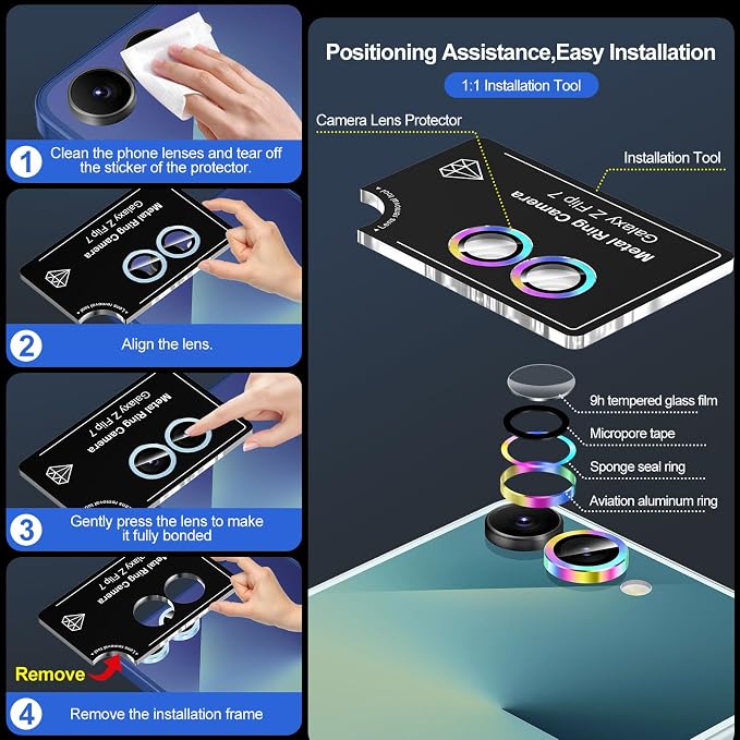 for Samsung Galaxy Z Flip 7 Camera Lens Protector, Individual Metal Ring - Image 6